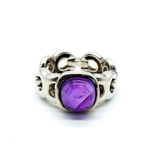 Vintage Sterling Silver Amethyst Cabochon Chain Link Band Ring Size 9.75